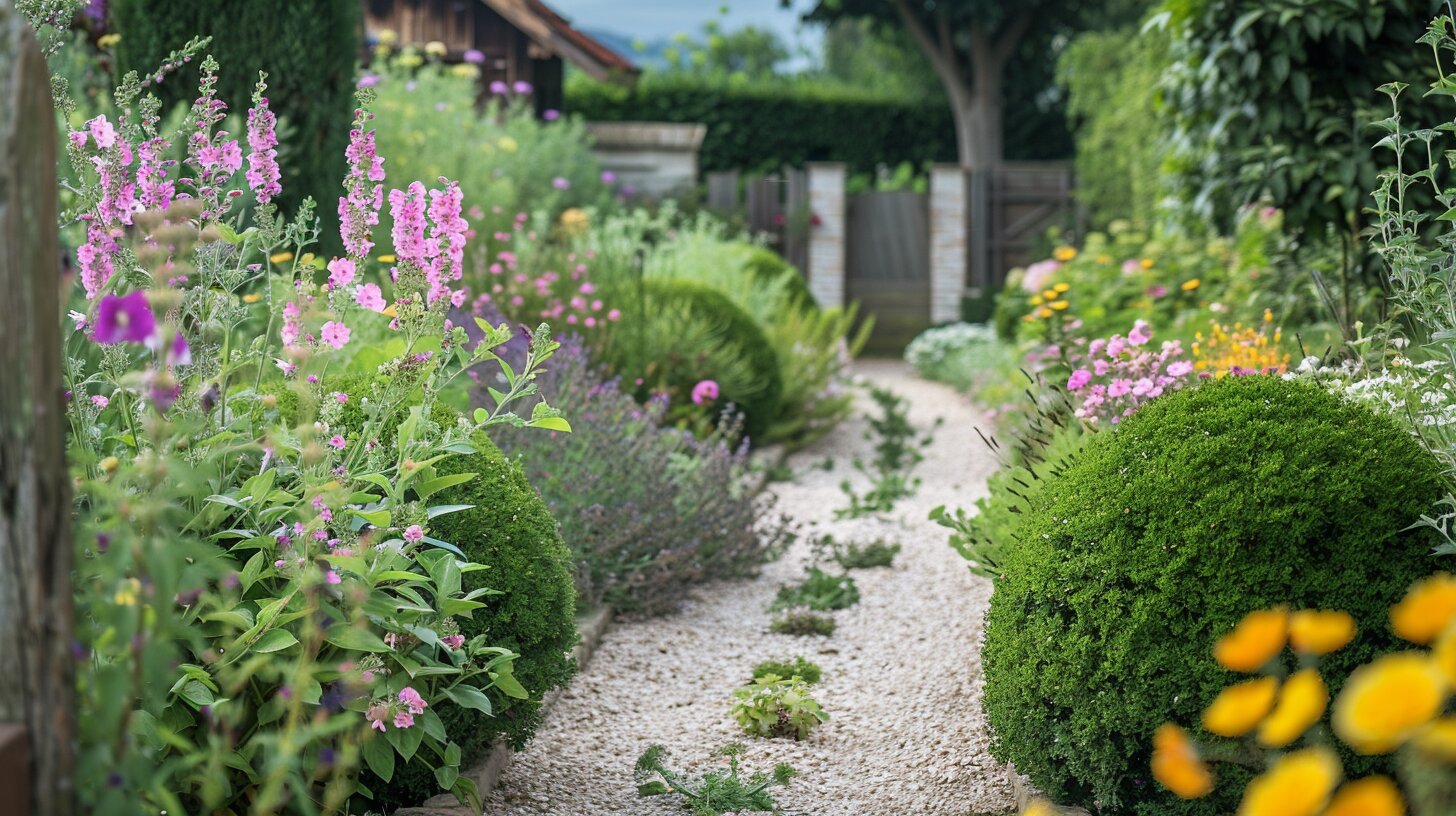 Bauerngarten mit Buchsbaum-Umrandung und Stauden