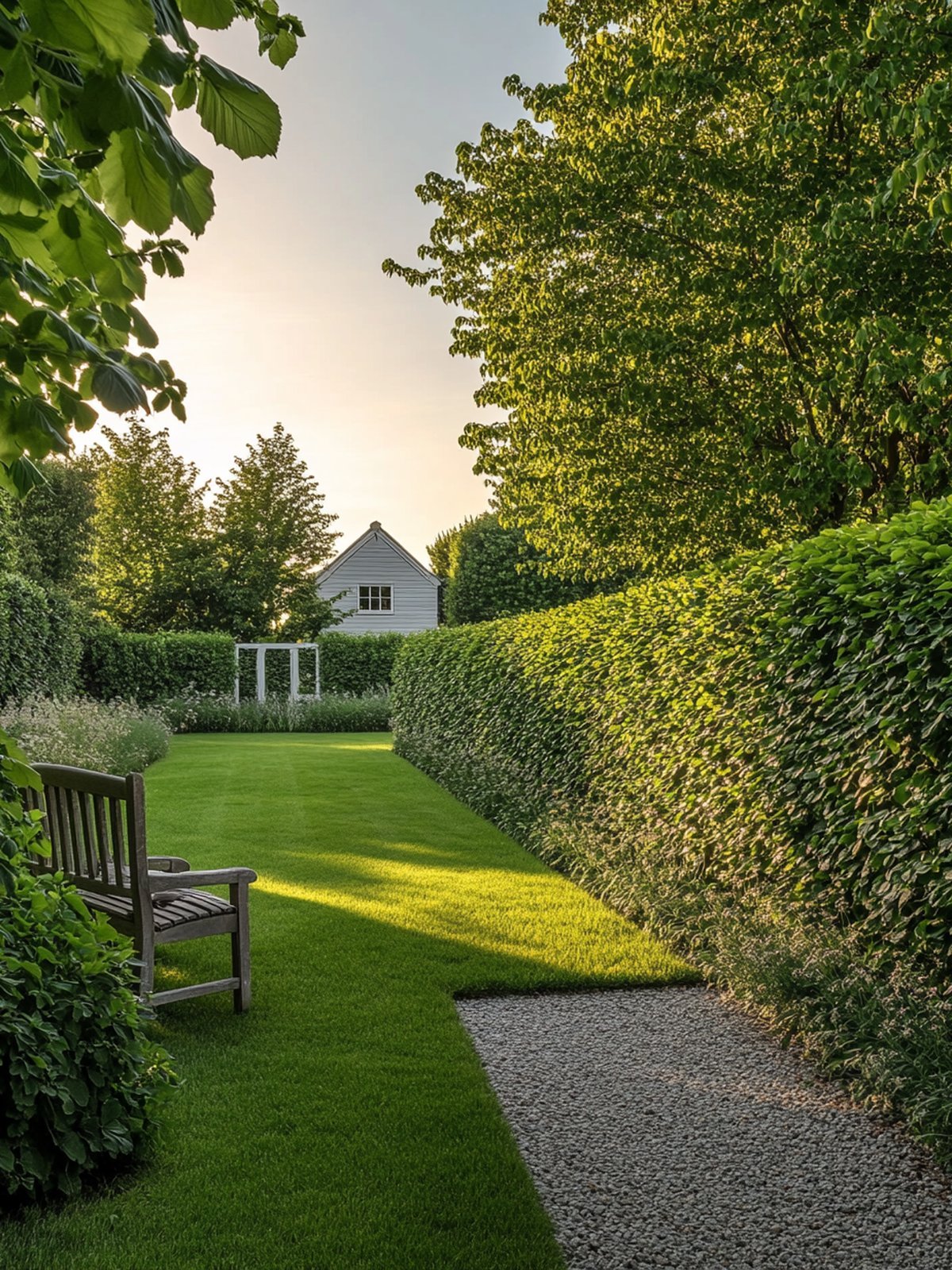 Carpinus betulus Hecke — gewelltes hellgrünes Laub im Mai