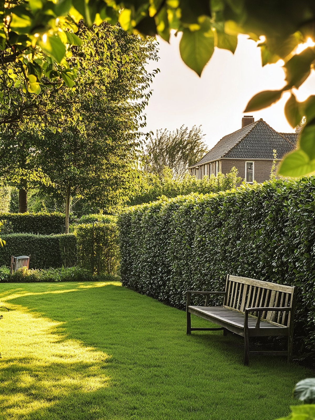 Prunus laurocerasus Hecke — glänzendes grünes lederartiges Laub im Vorgarten
