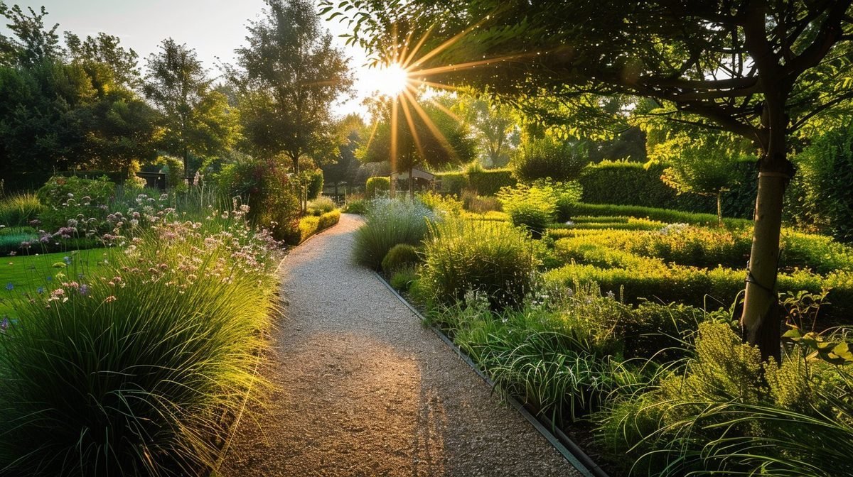 Prachtvoller deutscher Garten mit üppiger Bepflanzung