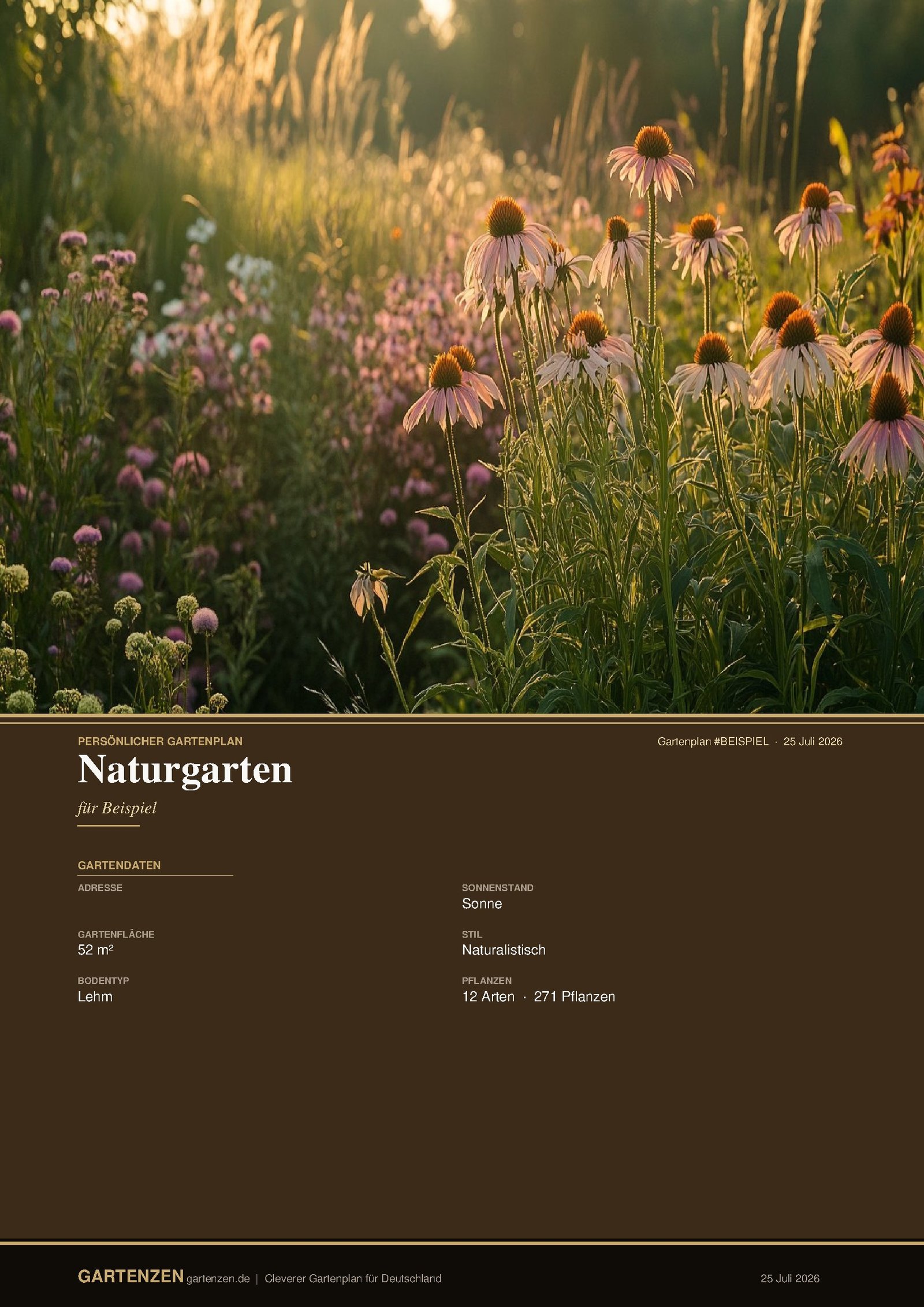 Deckblatt Cleverer Gartenplan mit Adresse, Bodentyp, Stil und Inhaltsverzeichnis