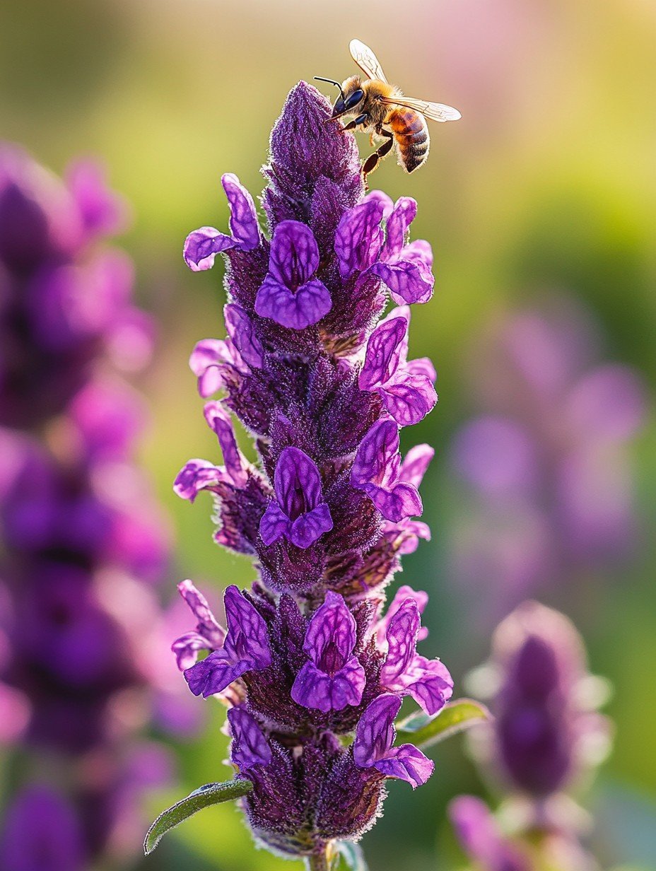 Prunella vulgaris — violette Braunellen-Ähren in einer heimischen Bienenwiese