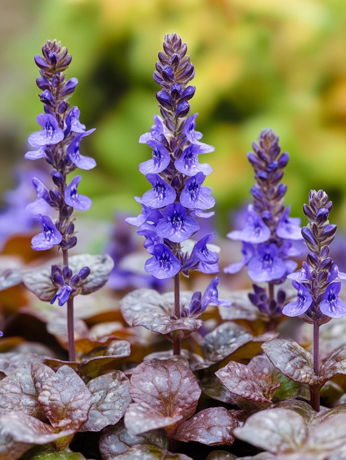 Ajuga reptans — dichter Blattteppich mit aufrechten Kerzen tiefblauer Lippenblüten