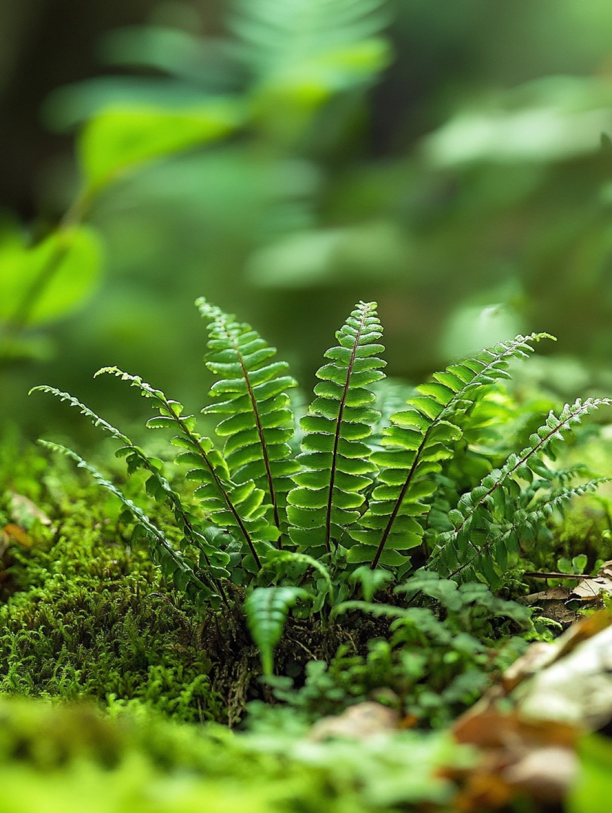 Blechnum spicant — immergrüne Rosette aus dunkelgrünen gefiederten Wedeln mit aufrechten fertilen Trieben