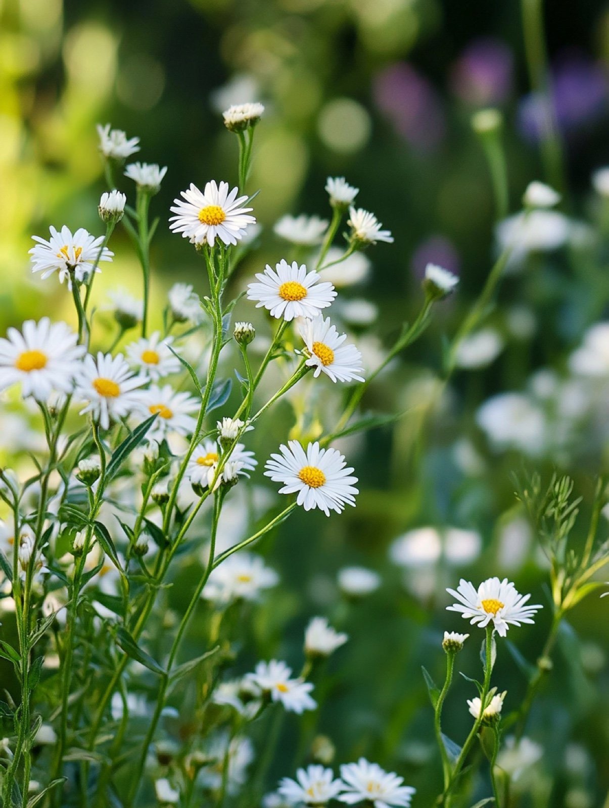 Boltonia asteroides Snowbank — dichte Wolke kleiner weißer Sternchen auf hohem blaugrünem Laub