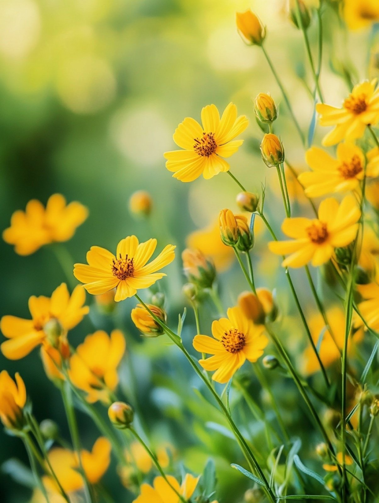 Coreopsis verticillata Grandiflora — Wolke gelber sternförmiger Blütchen auf feinem nadelförmigem grünem Laub