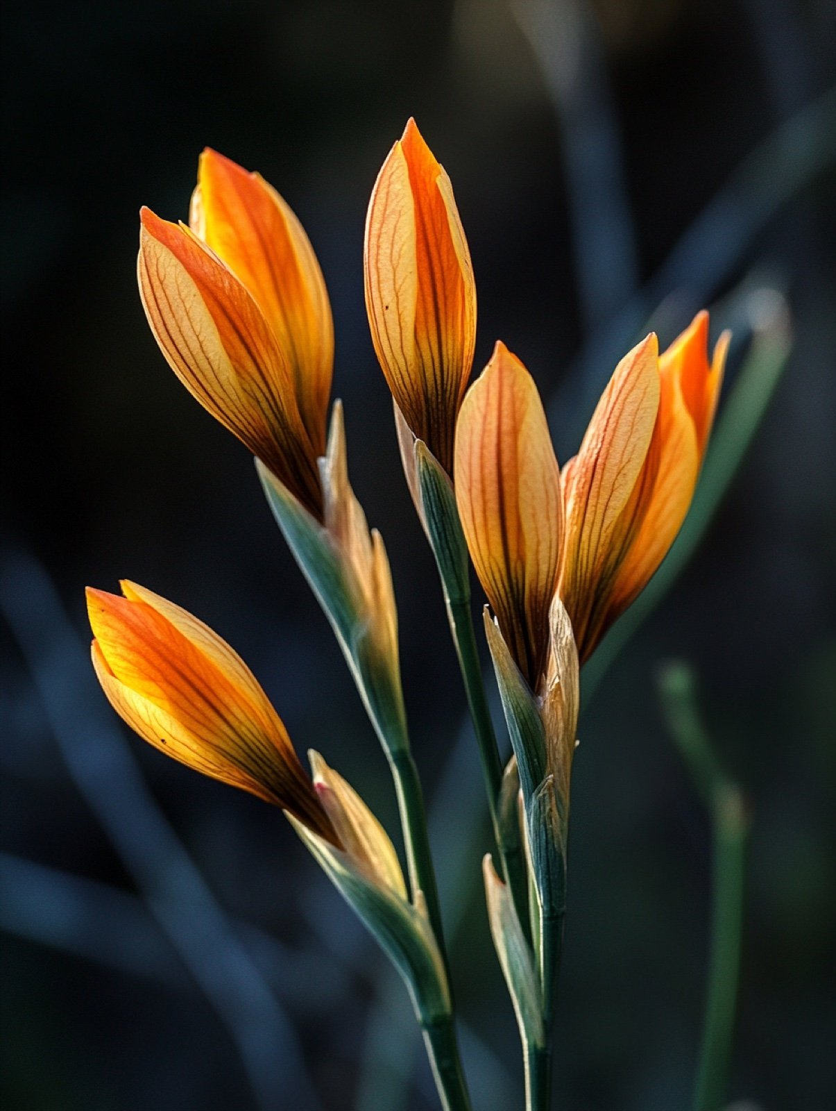 Iris foetidissima — aufgesprungene Samenkapsel mit leuchtend orangen Samen über wintergrünem schwertförmigem Laub