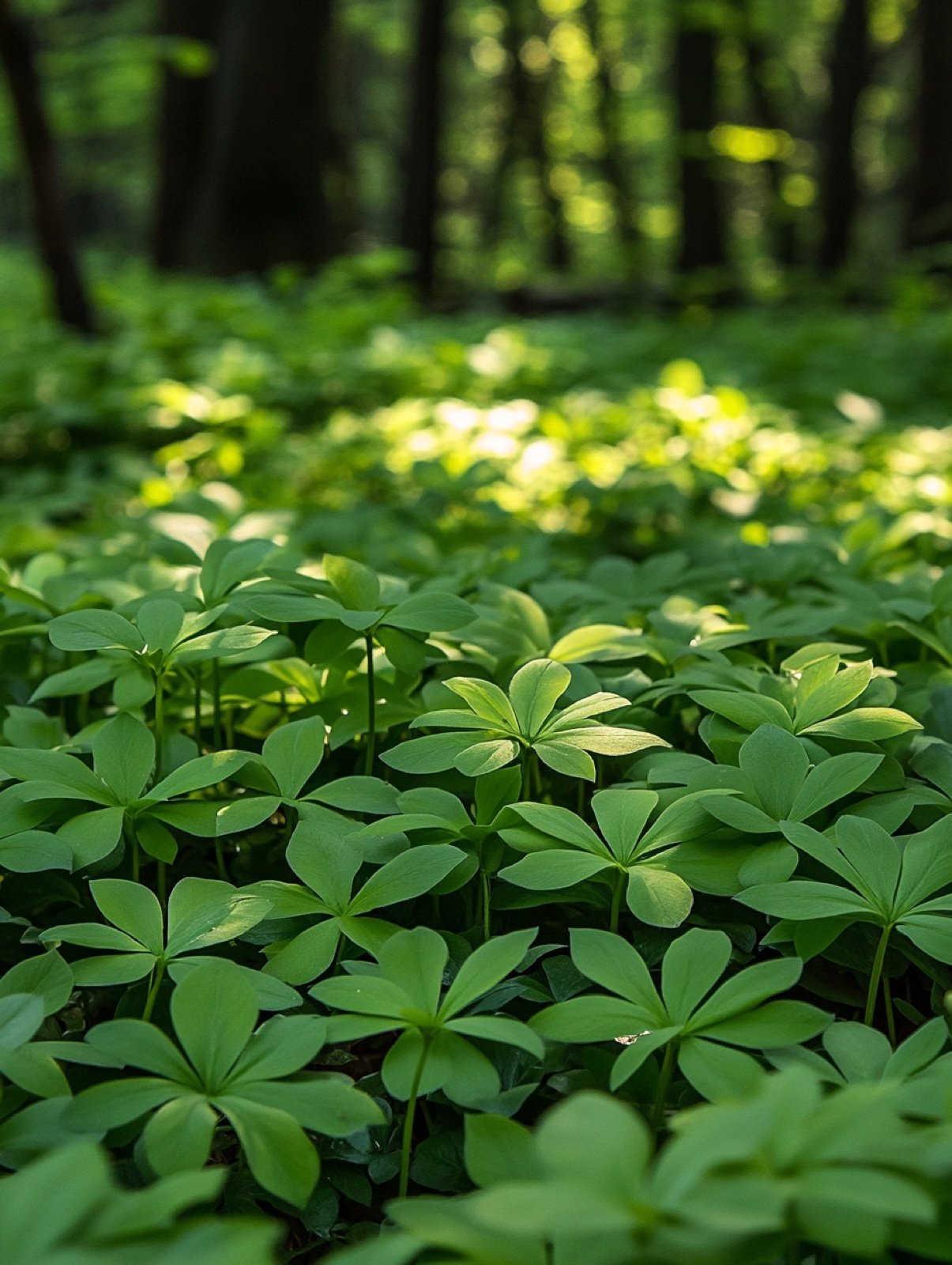 Pachysandra terminalis — gleichmäßiger immergrüner Teppich aus glänzenden Blattrosetten unter Bäumen