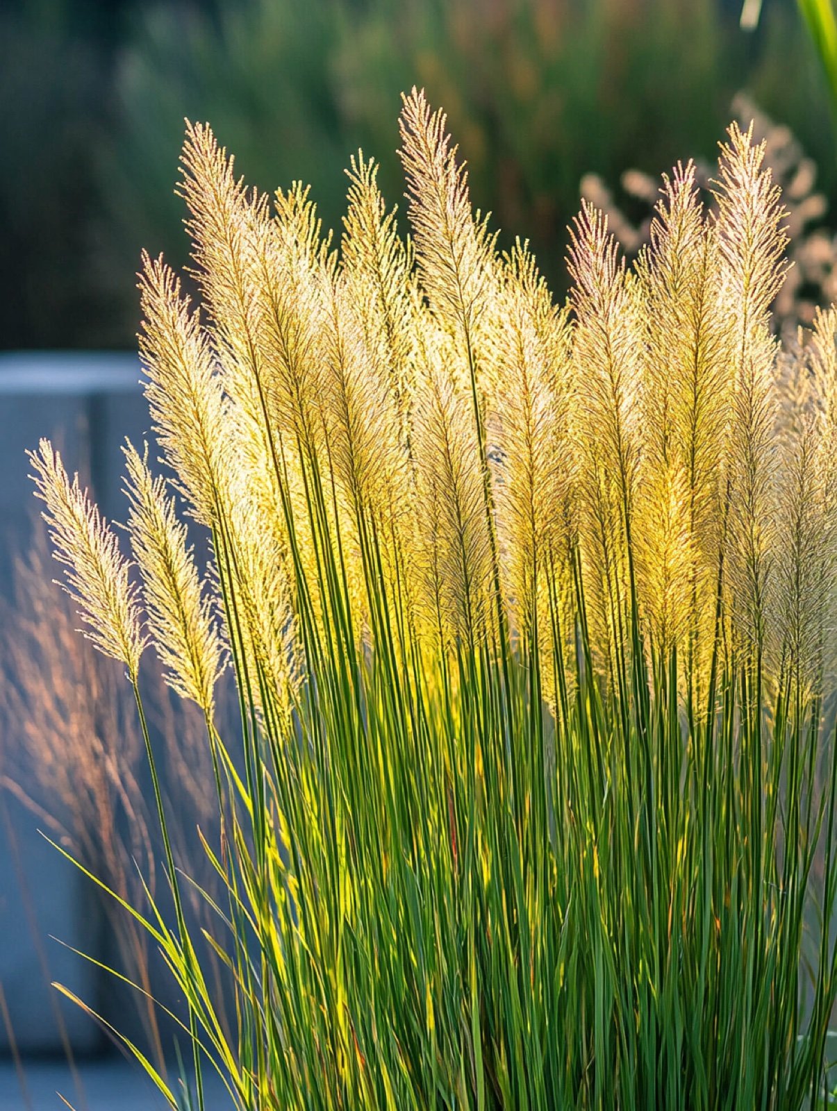 Panicum virgatum 'Northwind' — straff vertikal mit feinen Rispen im Morgenlicht