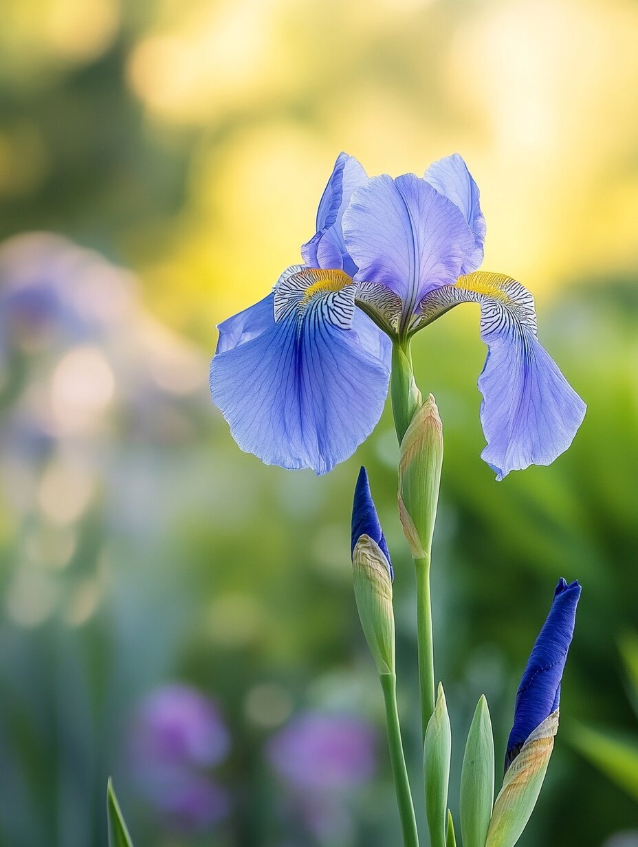 Iris germanica — violett-blaue Bartiris in der Maisonne