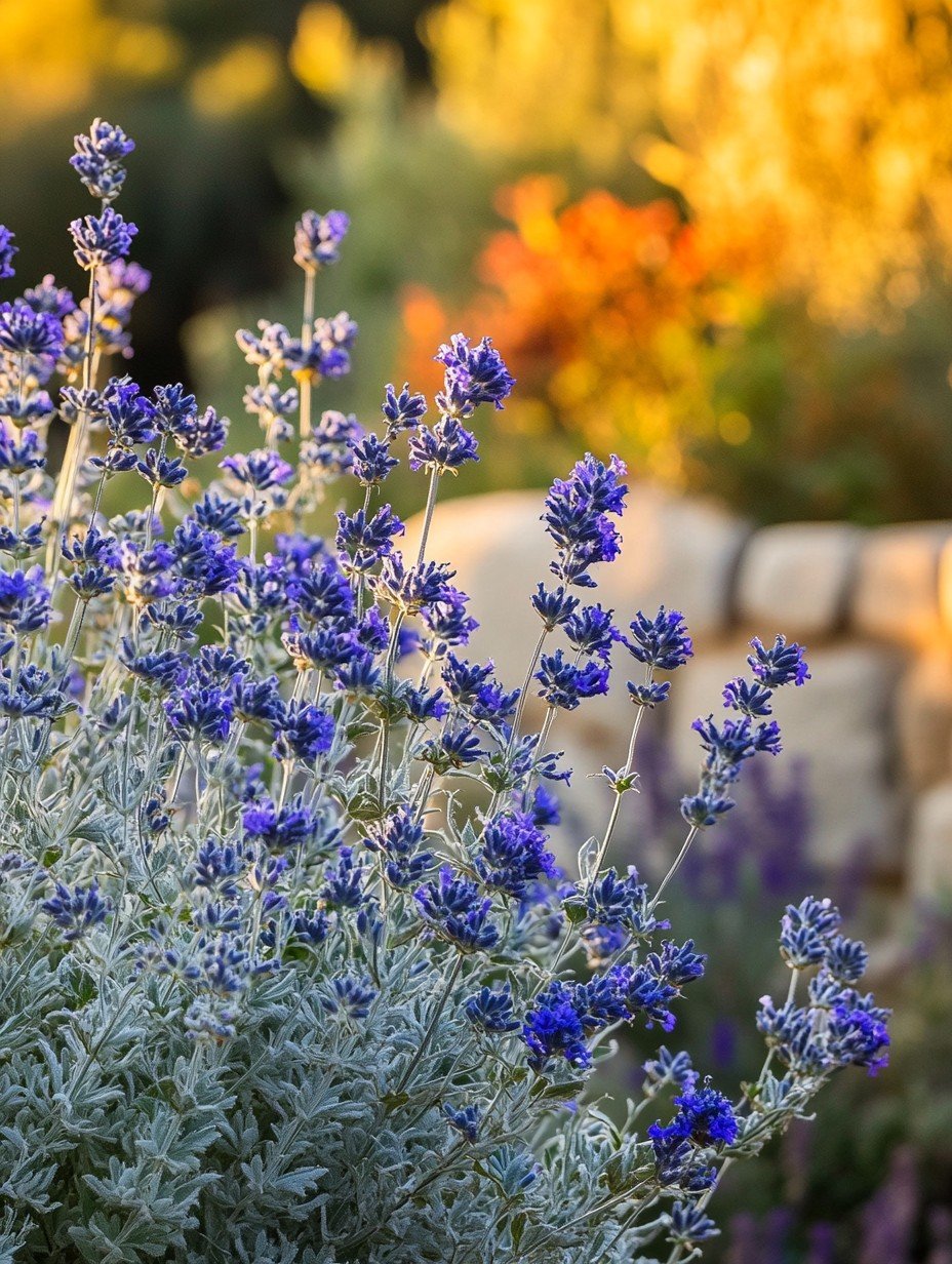 Caryopteris Heavenly Blue — himmelblaue Blüte über graugrünem Laub im Spätsommer