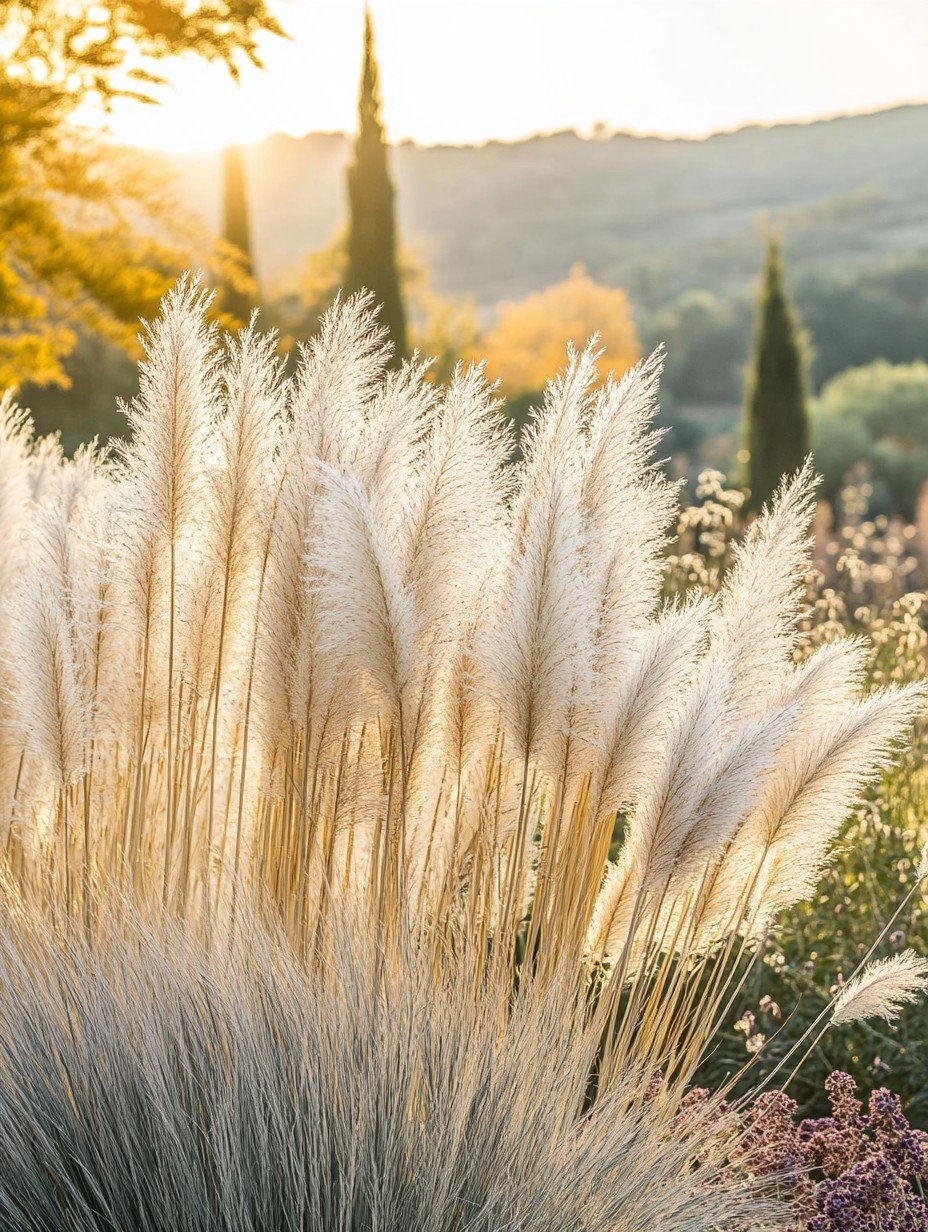 Cortaderia selloana Pumila — kompaktes Pampasgras mit weißen Wedeln im Herbst
