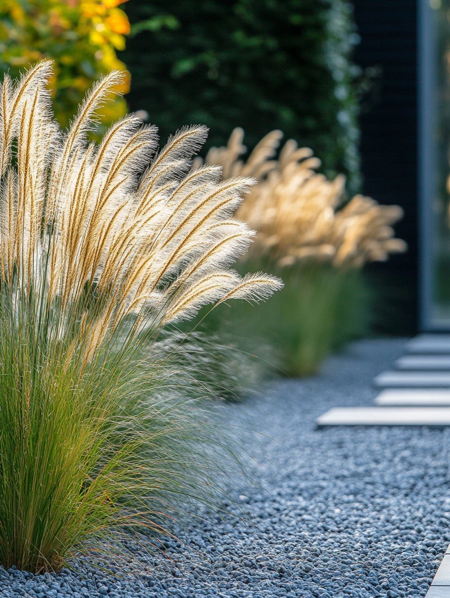 Stipa gigantea — goldene Federblüten auf hohen Stielen in einem naturalistischen Beet