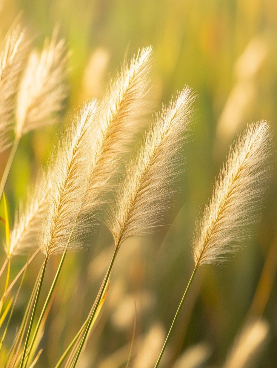 Nassella tenuissima — goldblondes weiches Federgras, das im Sommerlicht tanzt