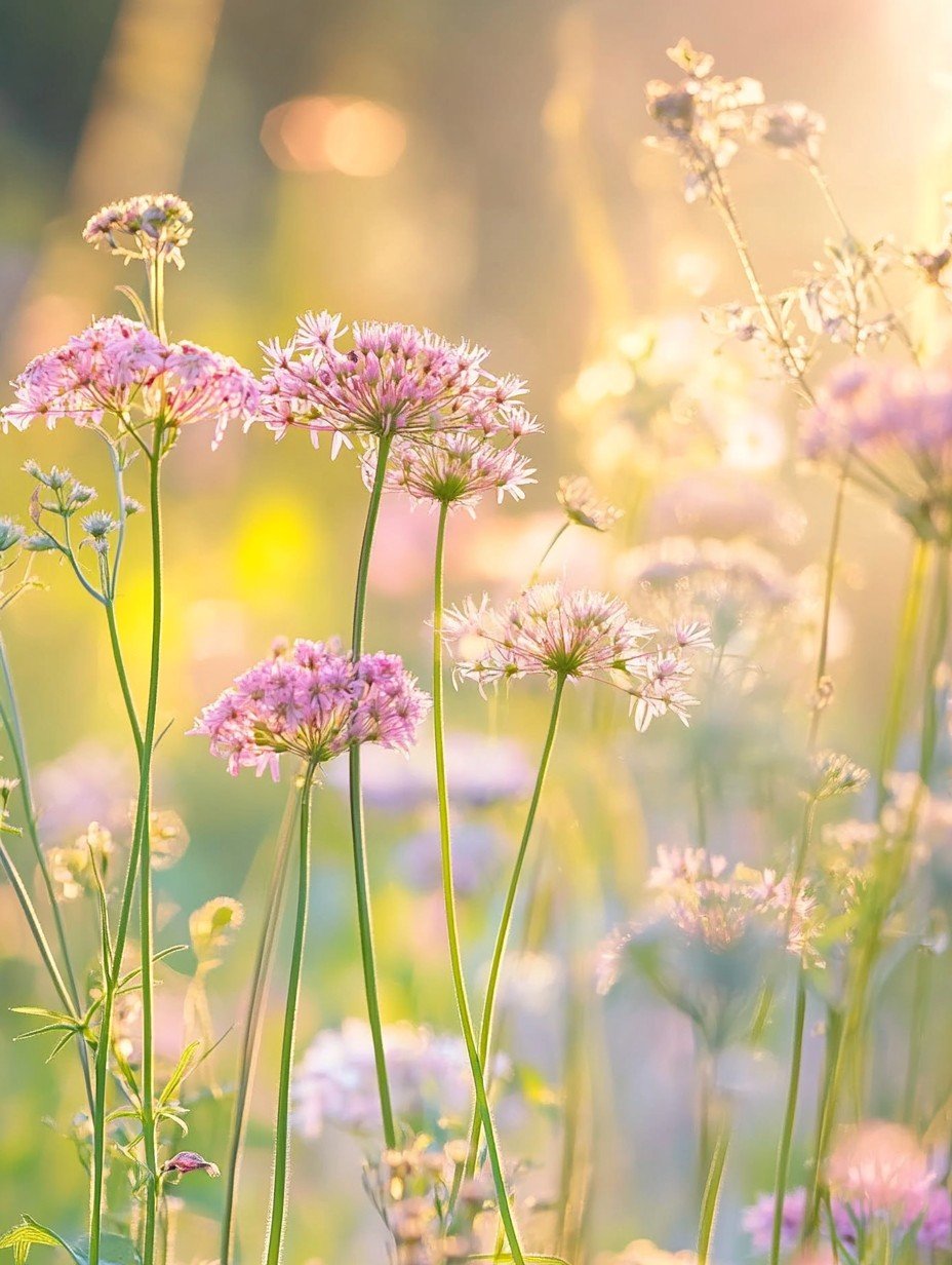 Pimpinella major Rosea — rosa Doldenblüten auf schlanken Stängeln im naturnahen Garten
