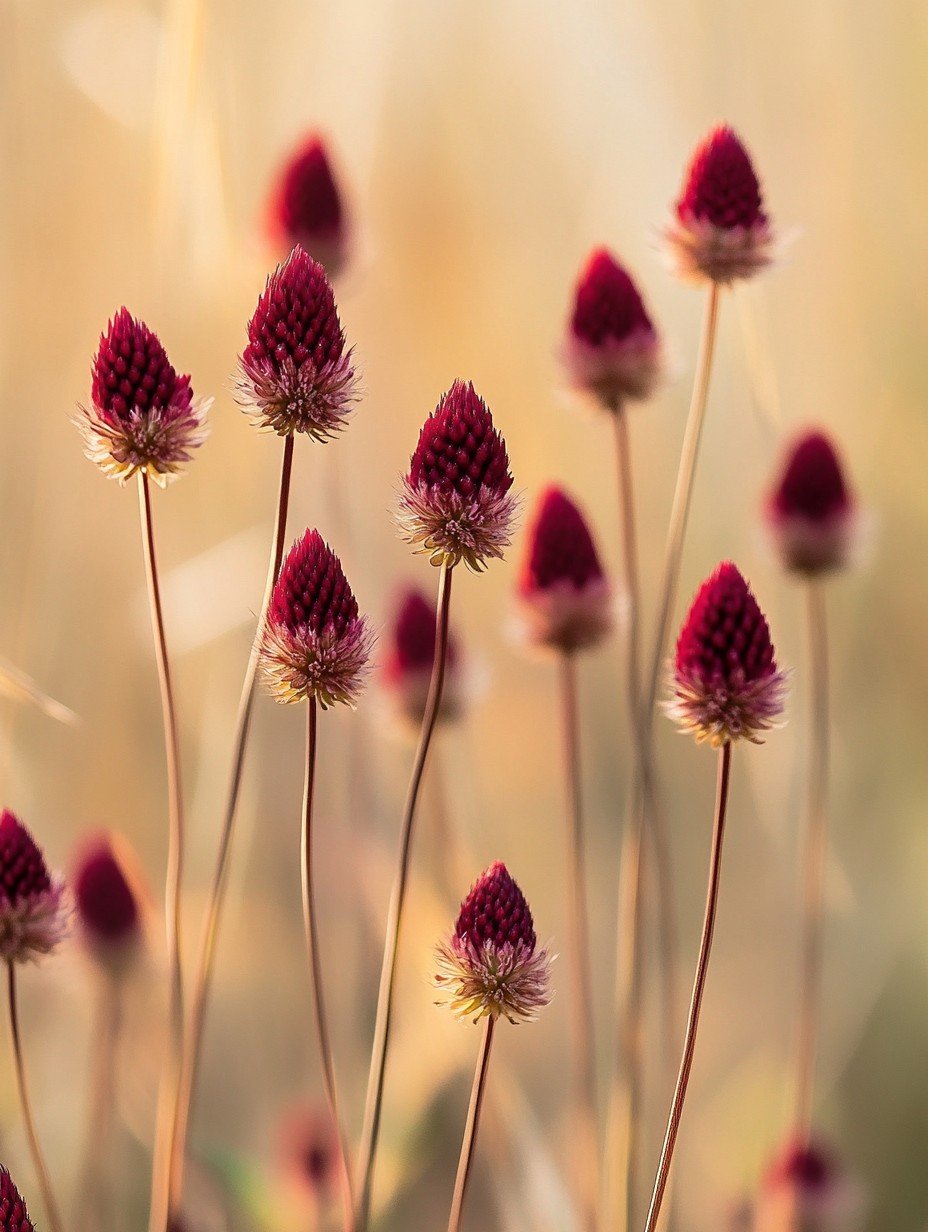 Sanguisorba officinalis Red Thunder — dunkelrote nickende Kugeln in einem Präriebeet