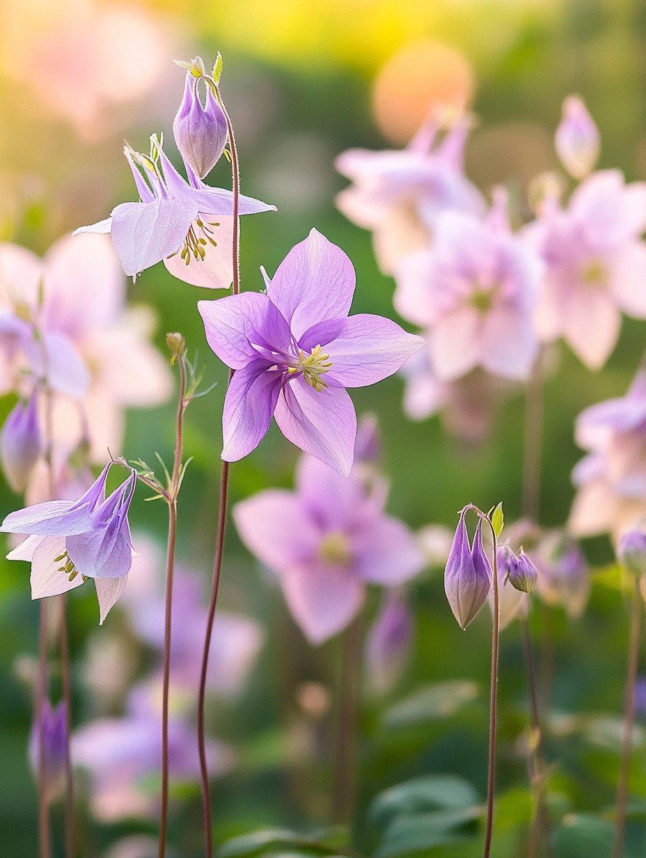 Aquilegia vulgaris — violette Akeleien mit auffälligen Spornen im Frühlingslicht