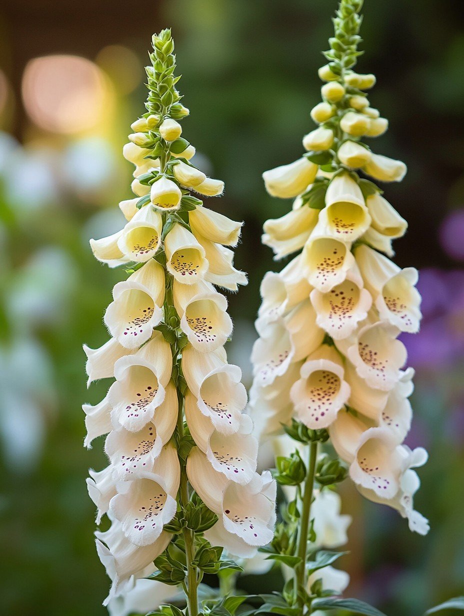 Digitalis purpurea — rosa Fingerhut-Ähren im Cottage-Garten im Halbschatten